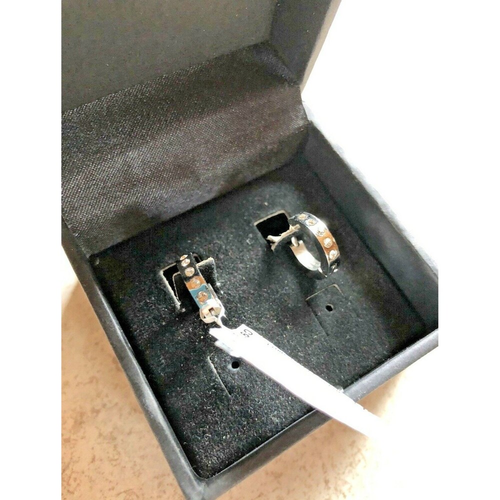 New Stainless Steel Silver 1/2" Hoop Earrings w/CZ Chrystals Steeltime Pierced